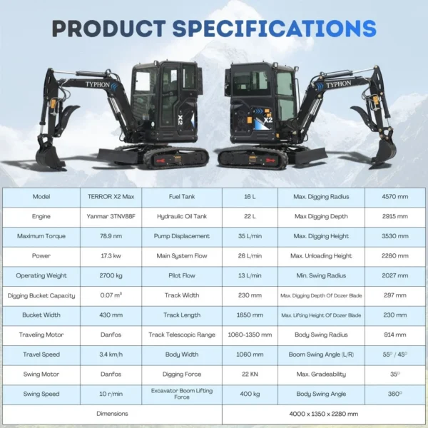 TYPHON-TERROR-X2-MAX-2.7-Ton-Mini-Excavator-Powerful-Yanmar-Engine TYPHON-TERROR-X2-MAX-2.7-Ton-Mini-Excavator-Powerful-Yanmar-Engine