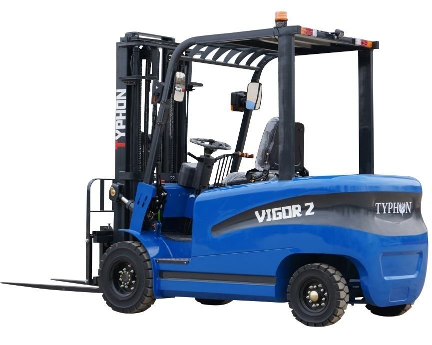 Electric forklift moving material in storage facility