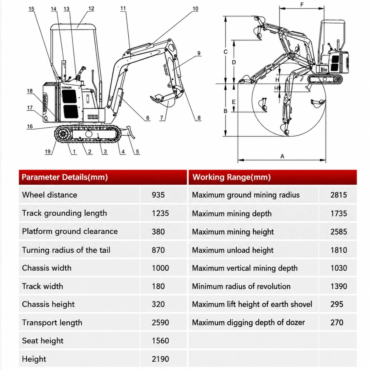 TYPHON TERROR XV STORM Mini Excavator – 1.05 Ton Trench Digger 13.5hp B&S EPA Engine USA – image 2