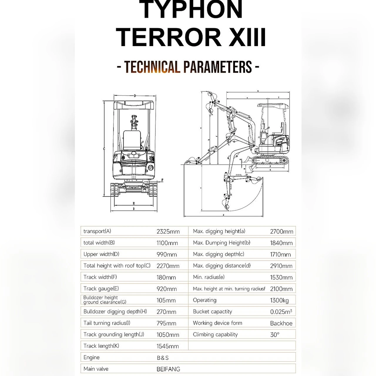 TYPHON TERROR XIII Mini Excavator – 1.3 Ton Trench Digger with Canopy, Hydraulic Thumb Clip, 13.5hp B&S Engine USA – image 2