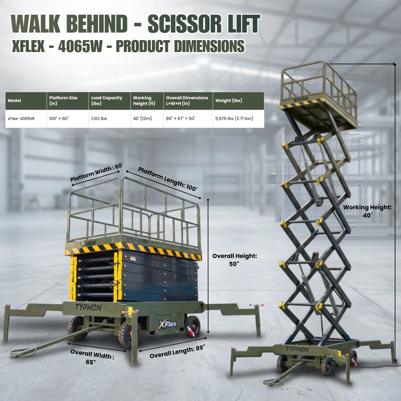 TYPHON xFlex-4065W Walk-Behind Scissor Lift 2.7 Ton with Assisted Walking, Manual outriggers of 40 ft lifting Height & 110V Electric – image 2